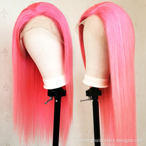 Colorful 13x4 13x6 transparent frontal lace wig 100% virgin human hair hd transparent swiss lace front wig pink wigs